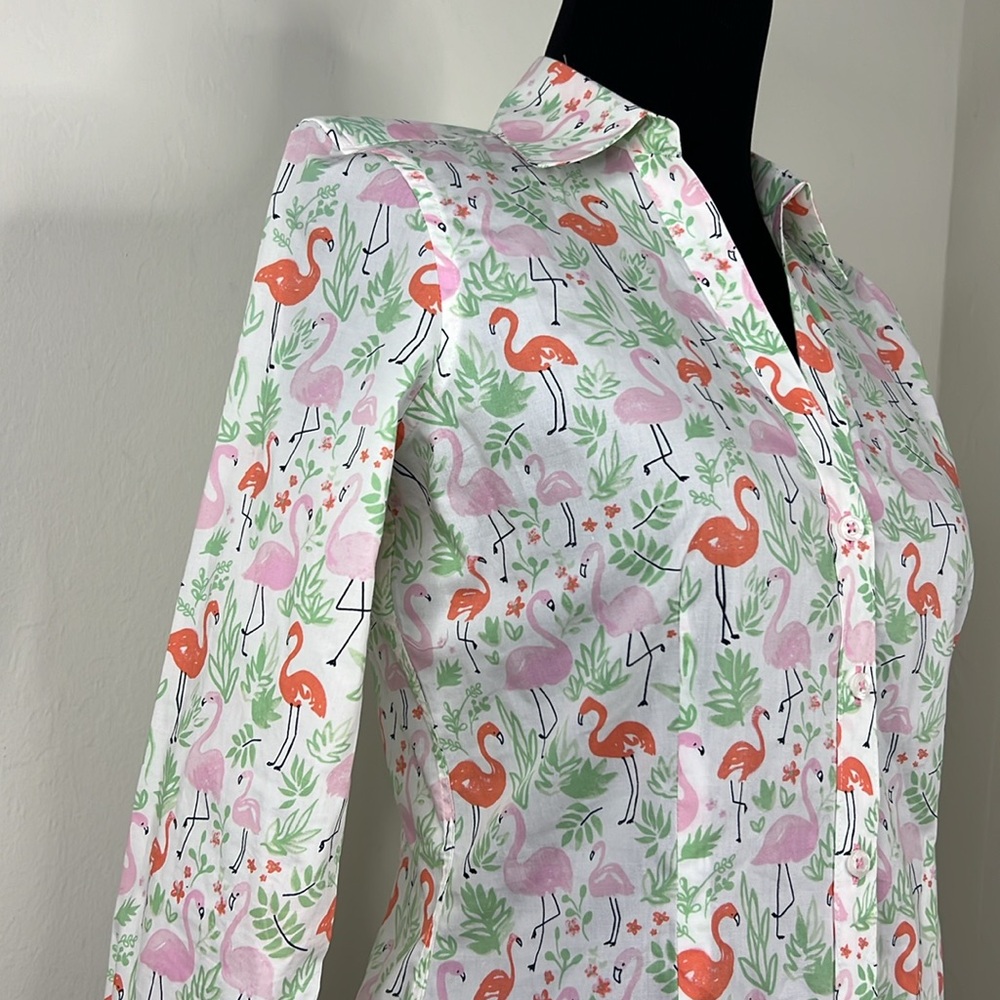 BROOKS BROTHERS Flamingo V-Neck Button Down Shirt 0P - Picture 2 of 7